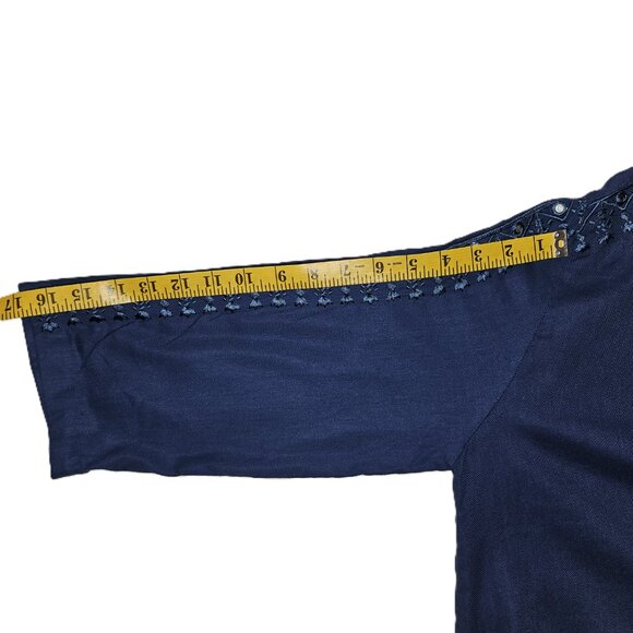 ETHNIC Blue Embroidered 3/4 Sleeve Tunic Short Dress Size Small - Picture 5 of 8